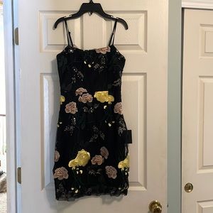 NWT Lulu’s Rue Black Floral Embroidered Sequin Bodycon Mini Dress